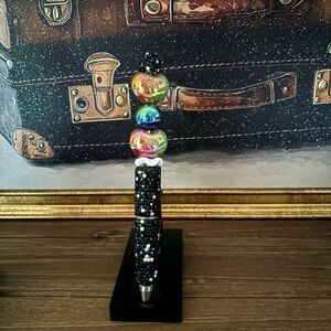 Customize Black sparkling Pen with Rainbow Hearts Beads